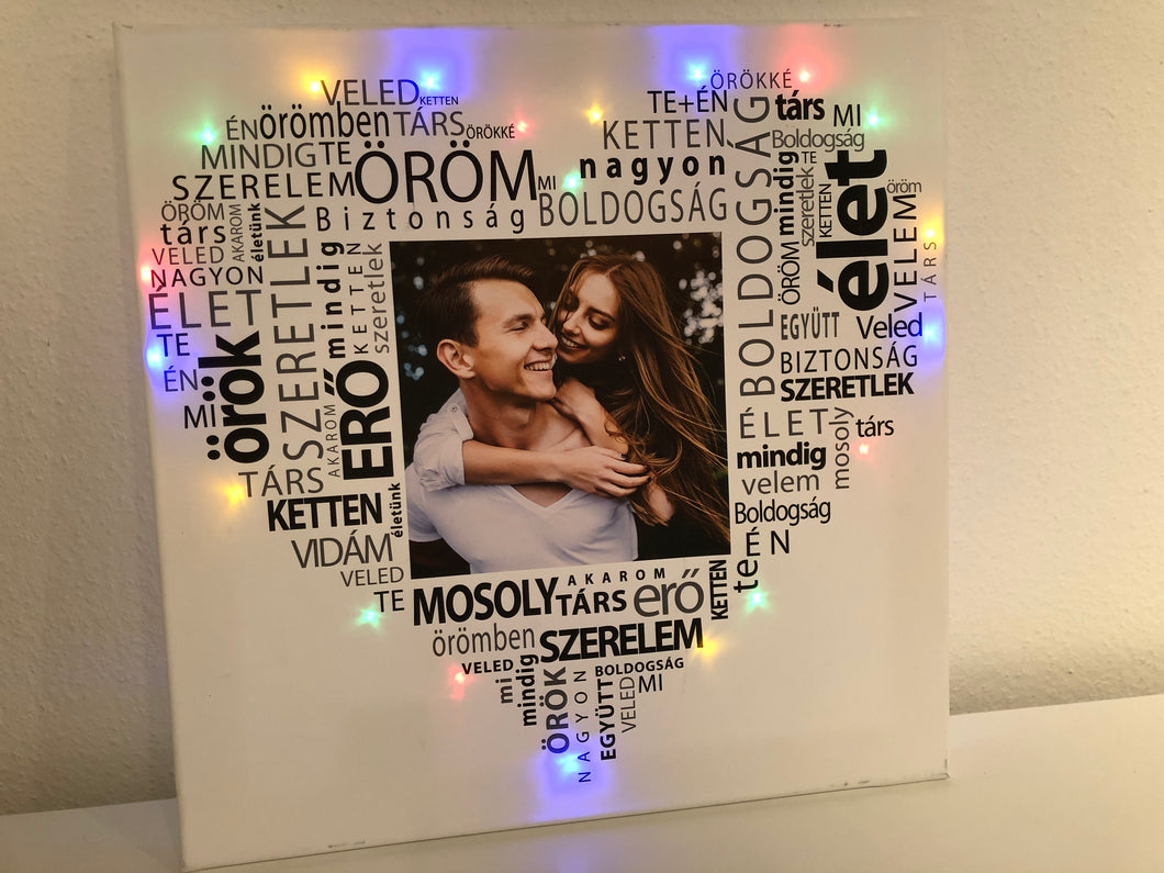 Szöveges vászonkép a szerelmeseknek színes LED világítással