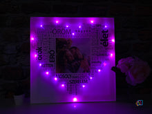 Load image into Gallery viewer, Szöveges vászonkép lila színes LED világítással