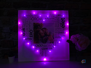 Szöveges vászonkép lila színes LED világítással