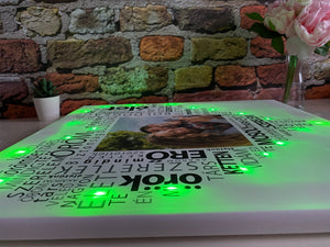 Szöveges vászonkép zöld színes LED világítással
